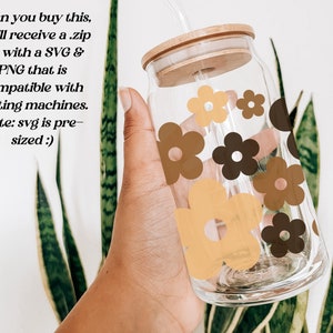 Retro Daisy Flower SVG for Libbey Beer Can Glass Wrap 16 Oz | Boho ...