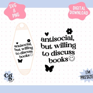 Antisocial Book Lover Motel Keychain SVG | Trendy Bookish Sublimation PNG Design for Sweatshirt, Mugs, and more - Commercial Use Files