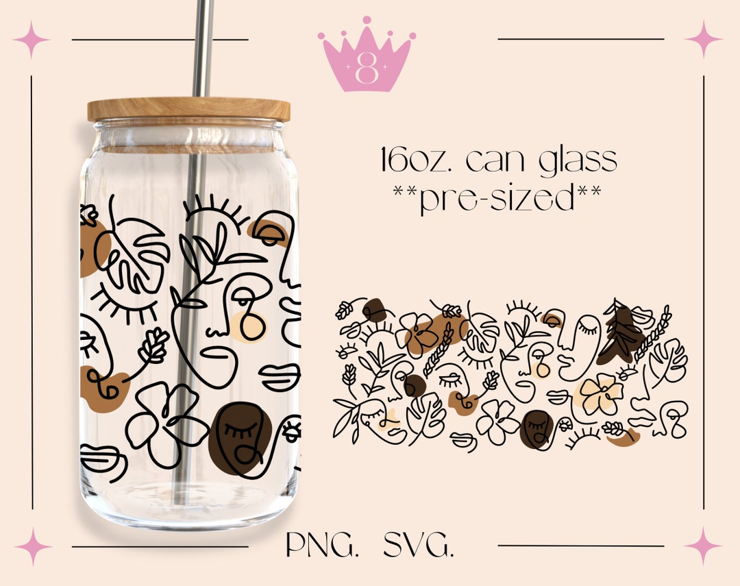 Abstract Faces Boho Inspired SVG for Libbey Beer Can Glass Wrap 16 Oz ...