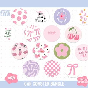Car Coasters PNG BUNDLE | Trendy Sublimation Files | Neoprene Car Coasters | Car Accessories | UVDTF designs | Stone Coasters
