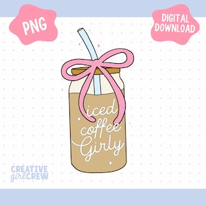 Archivo PNG de café helado Coquette: Diseño de sublimación con lazo femenino (uso comercial)