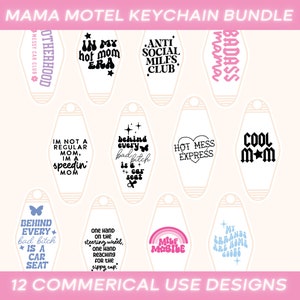 Mama Motel keychain SVG BUNDLE, Cricut cut files, Hotel keychain svg, Libbey Glass svg, Gift for mom, Mom Keychain gift