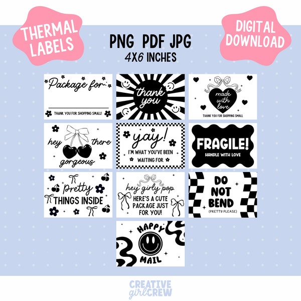 Printable Thermal Printer Labels for Small Businesses, Trendy Packaging Sticker, Thermal Sticker, Coquette Small business Thank You Sticker