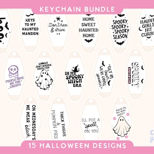 Halloween Motel keychain SVG Bundle | Cut files for cricut | Hotel Keychain svg | Funny Halloween Aesthetic | Vintage Halloween Keychains
