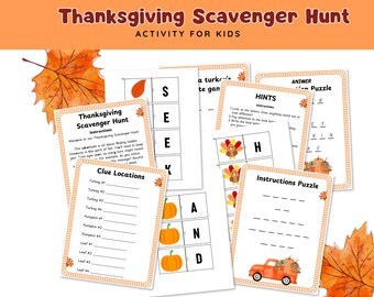 Thanksgiving Scavenger Hunt, Thanksgiving Game for Kids, Thanksgiving Treasure Hunt, Thanksgiving Kids Activity Printable, Turkey Hunt Game