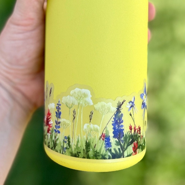 Watercolor Wildflowers Clear Vinyl Wrap Sticker | Water Bottle, Laptop
