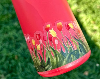 Tulip Watercolor Vinyl Sticker: Clear Wrap-Around Water Bottle Decal
