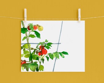 Garden Fresh Tomatoes Watercolor Print | Wall Art | Home Décor | Original Painting