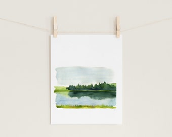 Peaceful Lake Watercolor Print | Wall Art | Home Décor | Original Painting