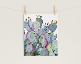 Teal Cactus Watercolor Print | Wall Art | Home Décor | Original Painting