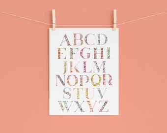 Watercolor Alphabet Print: Floral Nursery Art