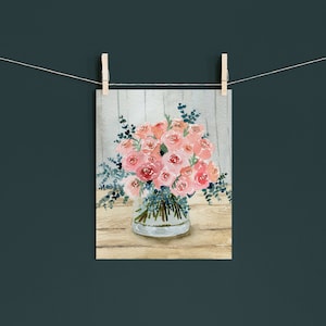 Pink Rose Bouquet Watercolor Print | Wall Art | Home Décor | Original Painting