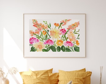 Coral Floral Watercolor Print | Wall Art | Home Décor | Original Painting