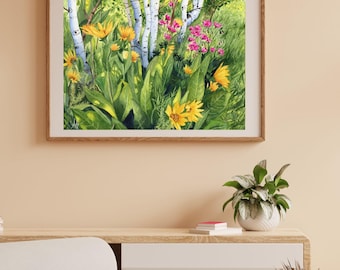 Aspens and Wildflowers Watercolor Print | Colorado Wildflower Art
