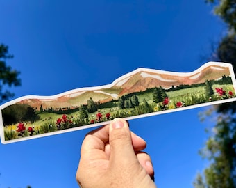 Colorado Mountains Watercolor Sticker: Clear Vinyl Wrap-Around Water Bottle Decal