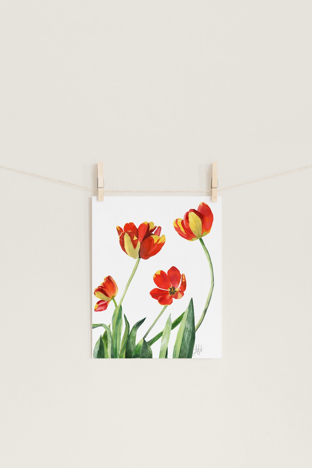 Red + Yellow Tulips Watercolor Print | Wall Art | Home Décor | Original ...