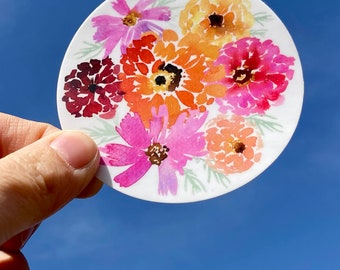 Cosmos and Zinnias Vinyl Sticker | Water bottle | Laptop