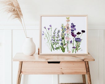 Purple Flowers Print | Wall Art | Home Décor | Original Painting