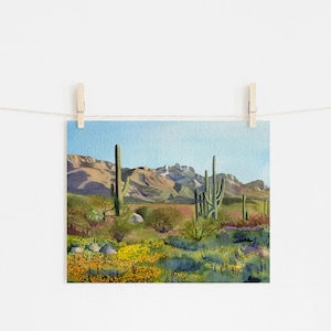 Tucson Desert Landscape Watercolor Print | Wall Art | Home Décor | Original Painting