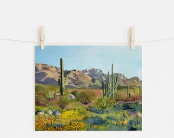 Tucson Desert Landscape Watercolor Print | Wall Art | Home Décor | Original Painting