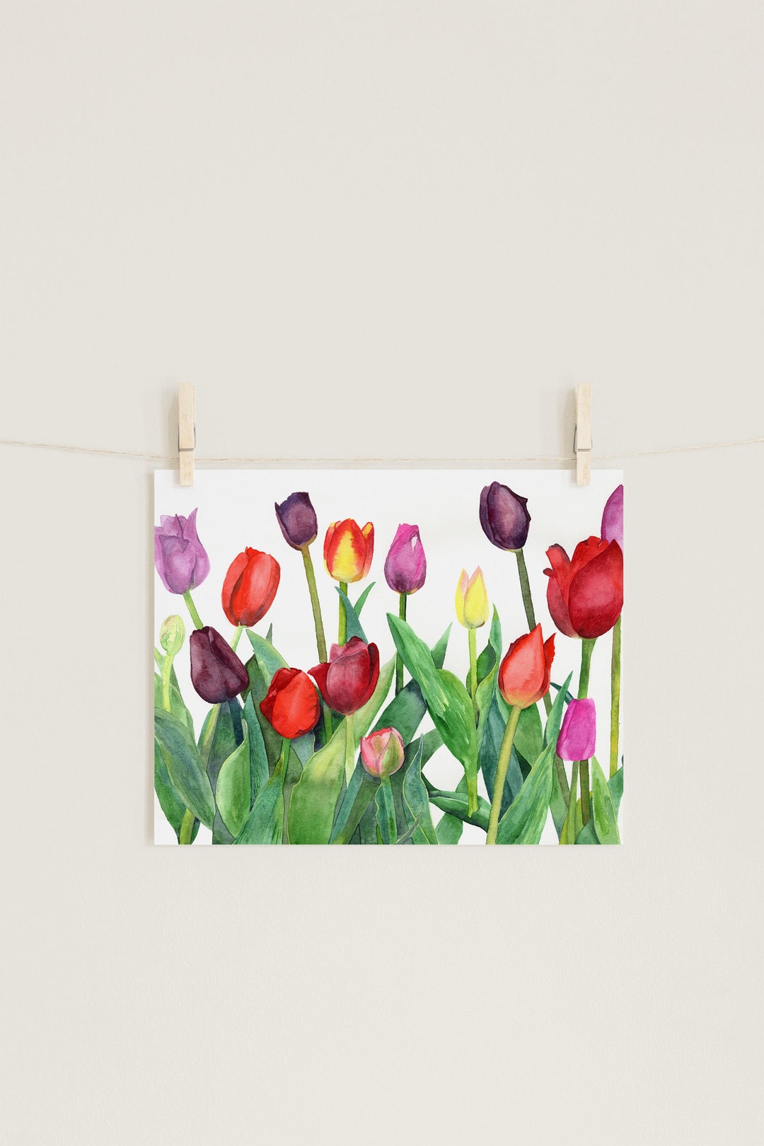 Colorful Tulips Watercolor Print | Wall Art | Home Décor | Original ...