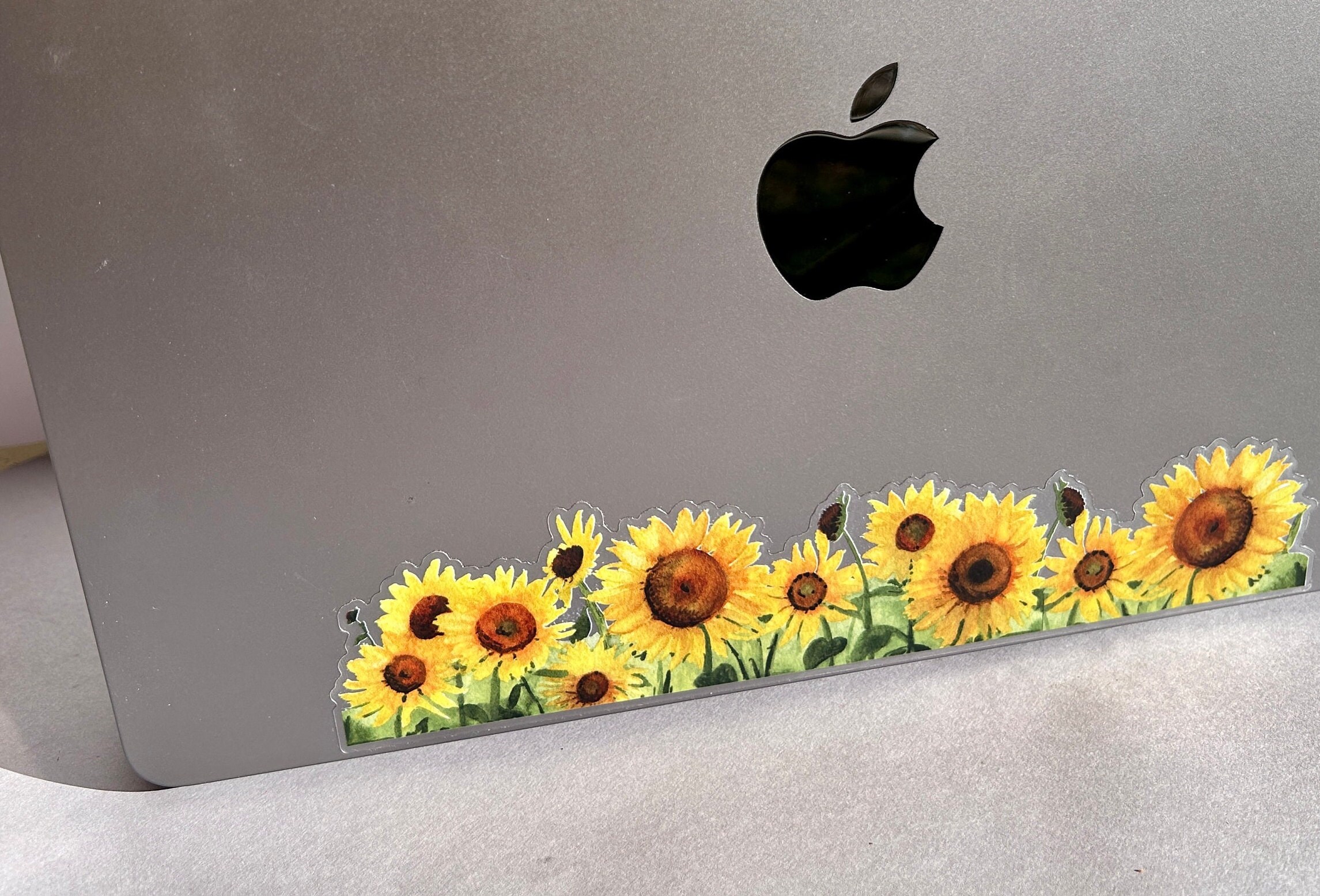 Watercolor Sunflower Vinyl Sticker: Clear Water Bottle Wrap-around ...
