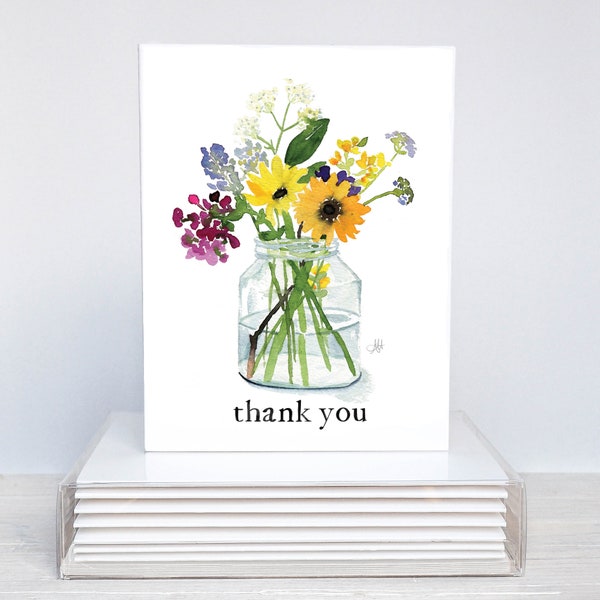 8ct Greeting Card Set - Wildflowers in a Jar | Watercolor cards | Blank cards | Thank You