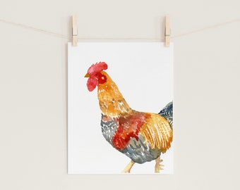 Watercolor Rooster Wall Art