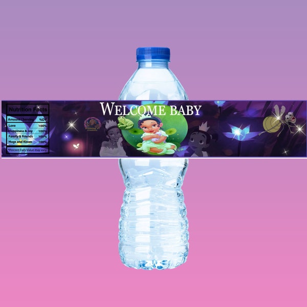Etichette per bottiglie d'acqua della principessa Tiana - Download istantaneo, decorazioni stampabili per feste di compleanno, forniture per feste per bambini a tema fiaba
