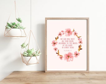 Philipper 4:19 Mein Gott wird alle Ihre Bedürfnisse nach dem Reichtum seiner Herrlichkeit in Christus Jesus erfüllen / / Wandkunst / / Digital Download