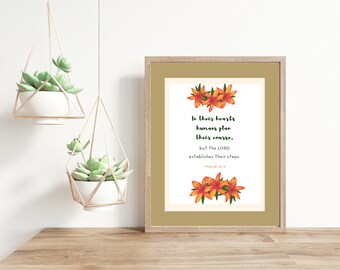 Sprichwörter 16:9 In ihren Herzen planen die Menschen ihren Lauf, aber der Herr legt ihre Schritte fest / / Wandkunst / / Digital Download