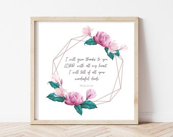 Psalm 9:1 Ich werde euch danken, HERR, von ganzem Herzen / / Wandkunst / / Digital Download