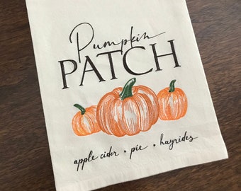 Embroidered Pumpkin Patch Flour-sack Dishtowels