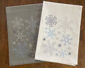 Embroidered Snowflake Collage Flour-sack Dishtowel