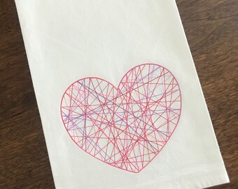 Embroidered String Art Heart Flour-sack Dishtowel