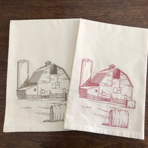 Embroidered Old Barn Flour-sack Dishtowel