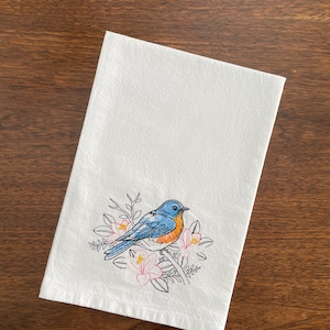 Embroidered Blue Bird Flour-sack Dishtowel