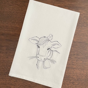Embroidered Farm Animals - Cow, Sheep, Chicken - Flour-sack Dishtowels