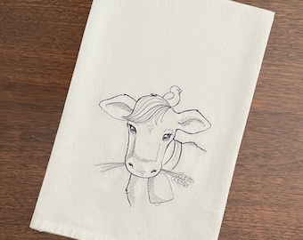 Embroidered Farm Animals - Cow, Sheep, Chicken - Flour-sack Dishtowels