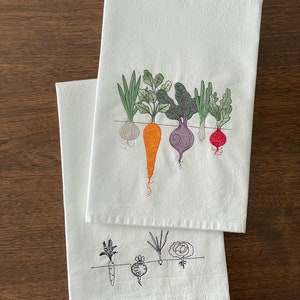 Embroidered Vegetable Border Flour-sack Dishtowel