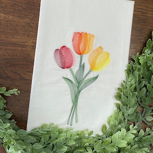 Embroidered Tulip Bouquet Flour-sack Dishtowel