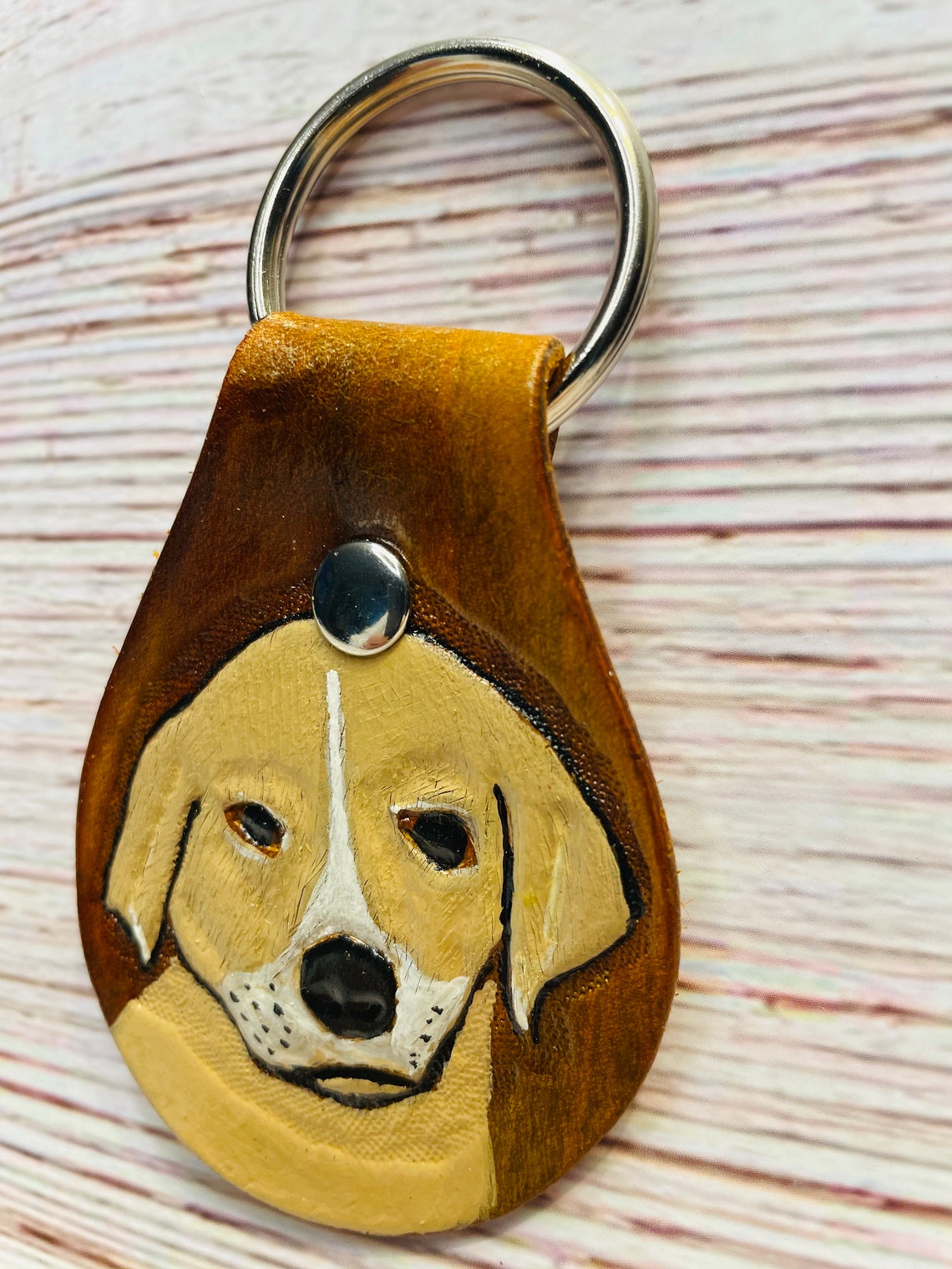 Dog Keychainreal Leather Key Fobhand Painted and Tooled Etsy