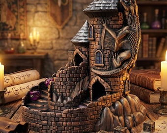 DND Dragon Dice Tower, Hand painted gold, silver. Castle for RPG
