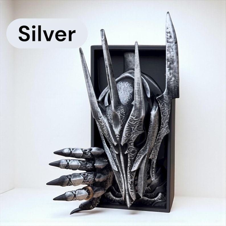 Sauron Book Nook: Hand-Painted Lord of the Rings Bookend, Dark Fantasy Decor Silver