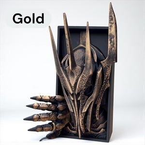 Sauron Book Nook: Hand-Painted Lord of the Rings Bookend, Dark Fantasy Decor Gold