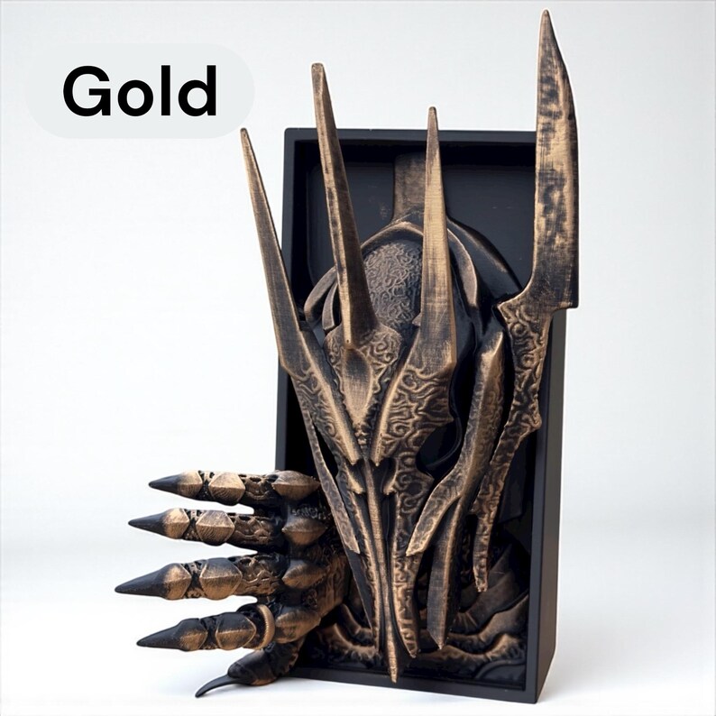 Sauron Book Nook: Hand-Painted Lord of the Rings Bookend, Dark Fantasy Decor Gold