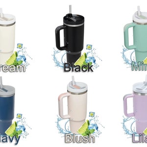 Personalised Name Mug Coffee Mug Engraved Double Wall Insulated Cup Travel Bottle  Hot Cold Mug With Straw for Her Him Cream Black Mint Navy Blush Lilac