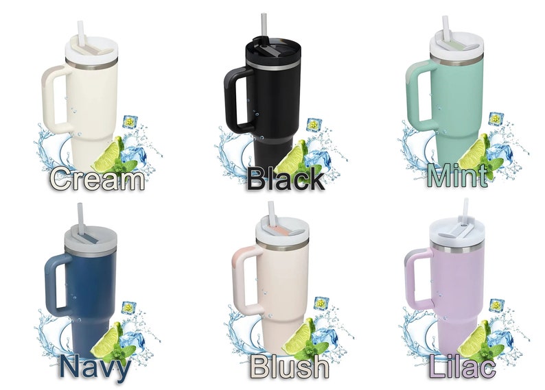 Personalised Name Mug Coffee Mug Engraved Double Wall Insulated Cup Travel Bottle  Hot Cold Mug With Straw for Her Him Cream Black Mint Navy Blush Lilac