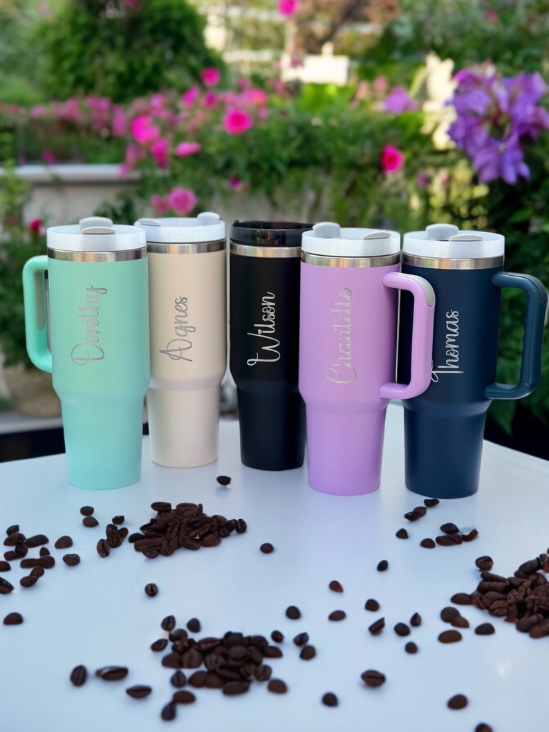 Personalised Name Mug Coffee Mug Engraved Double Wall Insulated Cup Travel Bottle  Hot Cold Mug With Straw for Her Him