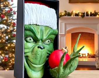 Book nook Grinch Christmas decor 20cm hand painted 3D printed shelf decor